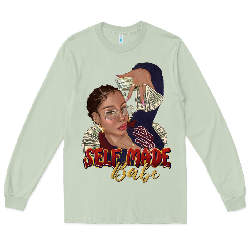Self Made Babe Afro Black Woman Long Sleeve Tee by texasbilliewilder | Teevron