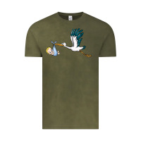 Vintage Olive stork with baby boy Vintage Tee - BarkalooDesign