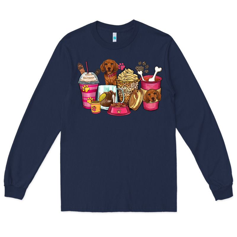 Dachshund Coffee Cups Long Sleeve Tee by Zillion Design Studio | Teevron
