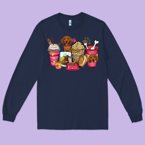 Dachshund Coffee Cups Long Sleeve Tee Designed By Zillion Design Studio