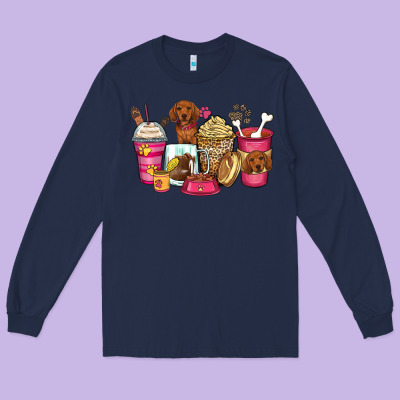 Dachshund Coffee Cups Long Sleeve Tee Designed By Zillion Design Studio