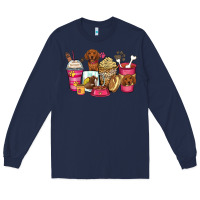 Navy dachshund coffee cups Long Sleeve Tee - Zillion Design Studio
