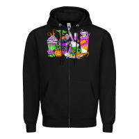 Black Halloween Nurse Coffee Cups Zipper Hoodie - texasbilliewilder