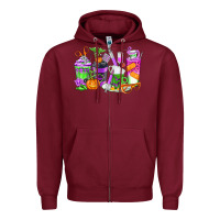 Burgundy Halloween Nurse Coffee Cups Zipper Hoodie - texasbilliewilder
