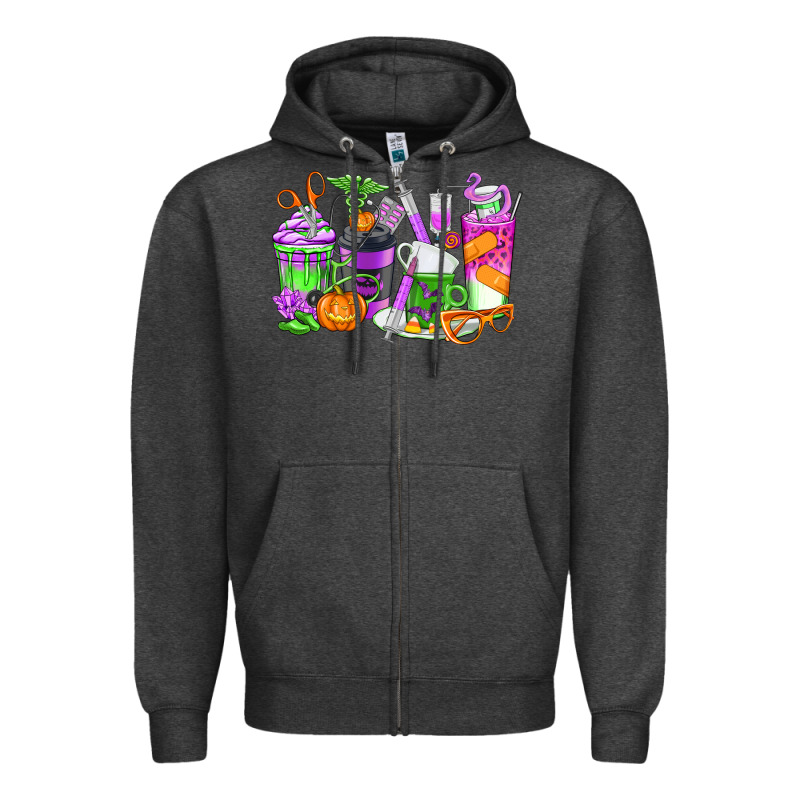 Halloween Nurse Coffee Cups Zipper Hoodie by texasbilliewilder | Teevron