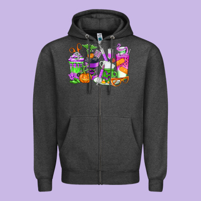 Halloween Nurse Coffee Cups Zipper Hoodie Designed By Texasbilliewilder