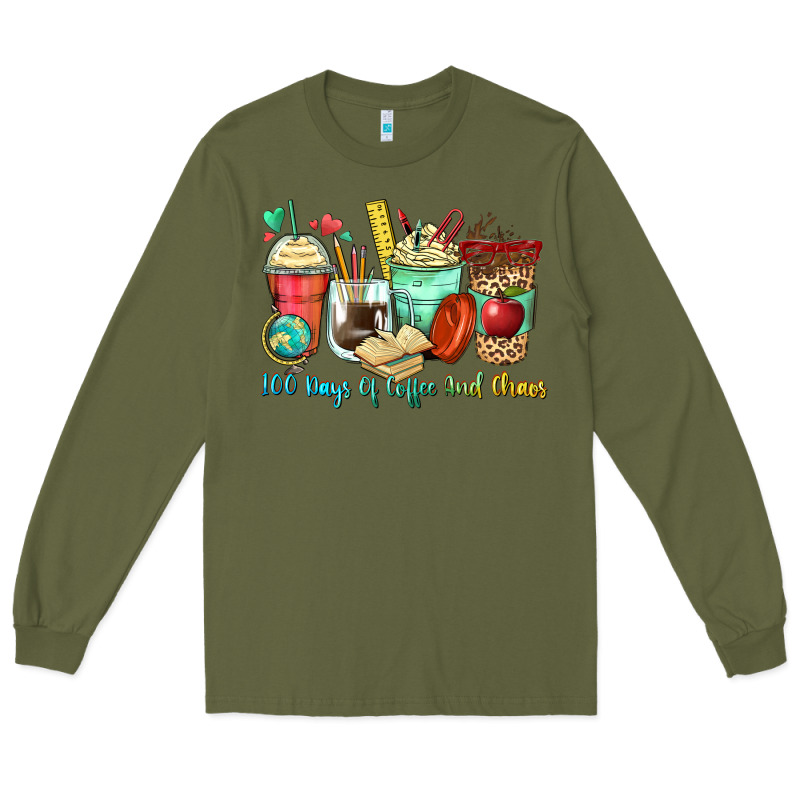 100 Days Of Coffee And Chaos Coffee Cups Long Sleeve Tee by Zillion Design Studio | Teevron