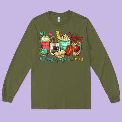 100 Days Of Coffee And Chaos Coffee Cups Long Sleeve Tee Designed By Zillion Design Studio