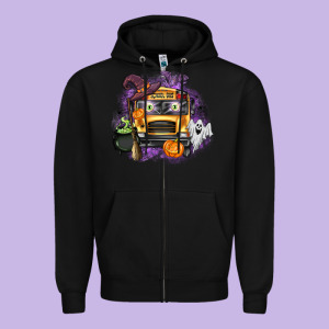 Halloween School Bus Zipper Hoodie Designed By Texasbilliewilder