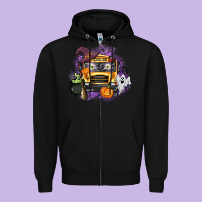 Halloween School Bus Zipper Hoodie Designed By Texasbilliewilder