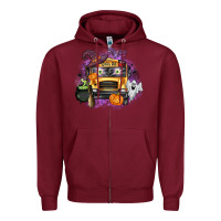Burgundy Halloween School Bus Zipper Hoodie - texasbilliewilder