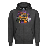 Charcoal Heather Halloween School Bus Zipper Hoodie - texasbilliewilder