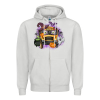 Dove Grey Halloween School Bus Zipper Hoodie - texasbilliewilder