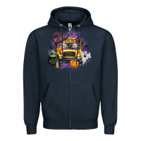 Navy Halloween School Bus Zipper Hoodie - texasbilliewilder