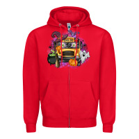 Red Halloween School Bus Zipper Hoodie - texasbilliewilder