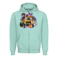 Seafoam Halloween School Bus Zipper Hoodie - texasbilliewilder