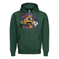 Sports Green Halloween School Bus Zipper Hoodie - texasbilliewilder