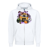 White Halloween School Bus Zipper Hoodie - texasbilliewilder