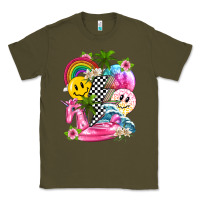 Army Green summer smile face and beach vibes with rainbow tbw Classic Tee - texasbilliewilder