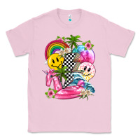 Bubblegum Pink summer smile face and beach vibes with rainbow tbw Classic Tee - texasbilliewilder