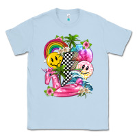 Dusty Blue summer smile face and beach vibes with rainbow tbw Classic Tee - texasbilliewilder