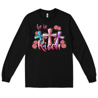 Black He Is Risen Cross Long Sleeve Tee - RanaPortraitStore