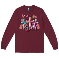 Burgundy He Is Risen Cross Long Sleeve Tee - RanaPortraitStore