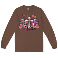 Chestnut He Is Risen Cross Long Sleeve Tee - RanaPortraitStore