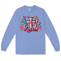 Colony Blue He Is Risen Cross Long Sleeve Tee - RanaPortraitStore
