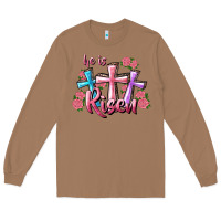 Toasted Coconut He Is Risen Cross Long Sleeve Tee - RanaPortraitStore