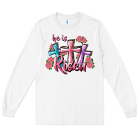White He Is Risen Cross Long Sleeve Tee - RanaPortraitStore