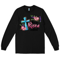 Black He Is Risen Indeed Cross And Flowers Long Sleeve Tee - RanaPortraitStore
