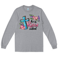Heather Grey He Is Risen Indeed Cross And Flowers Long Sleeve Tee - RanaPortraitStore