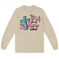 Mushroom He Is Risen Indeed Cross And Flowers Long Sleeve Tee - RanaPortraitStore