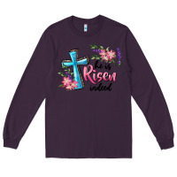 Plum He Is Risen Indeed Cross And Flowers Long Sleeve Tee - RanaPortraitStore