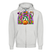 Dove Grey Halloween Rainbow Zipper Hoodie - texasbilliewilder