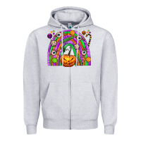 Heather Grey Halloween Rainbow Zipper Hoodie - texasbilliewilder