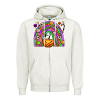 Oatmeal Heather Halloween Rainbow Zipper Hoodie - texasbilliewilder