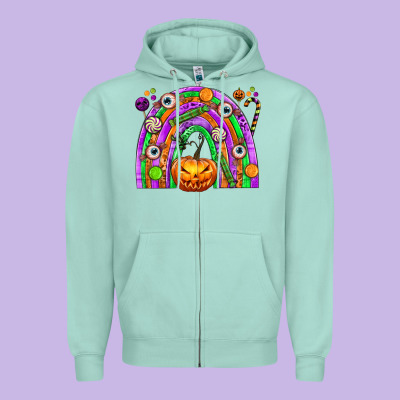 Halloween Rainbow Zipper Hoodie Designed By Texasbilliewilder