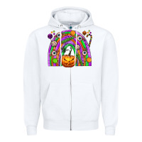 White Halloween Rainbow Zipper Hoodie - texasbilliewilder