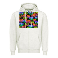 Oatmeal Heather Halloween Pumpkins Zipper Hoodie - texasbilliewilder