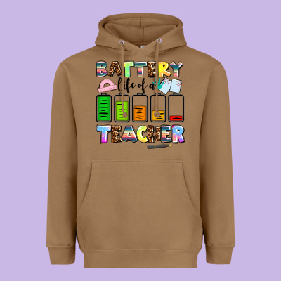 Battery Life Of A Teacher Heavyweight Hoodie Designed By Adodesignshop