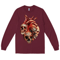 Burgundy Heart Skulls Long Sleeve Tee - RanaPortraitStore
