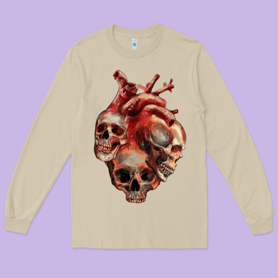Long Sleeve Tee Heart Skulls
