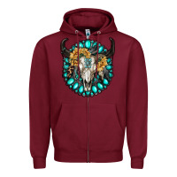 Burgundy gamestone with bull skull Zipper Hoodie - RanaPortraitStore