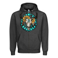 Charcoal Heather gamestone with bull skull Zipper Hoodie - RanaPortraitStore