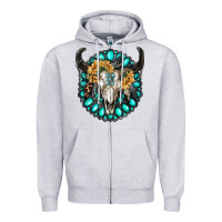 Heather Grey gamestone with bull skull Zipper Hoodie - RanaPortraitStore