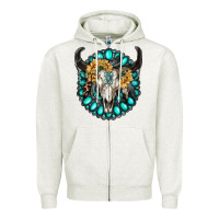 Oatmeal Heather gamestone with bull skull Zipper Hoodie - RanaPortraitStore