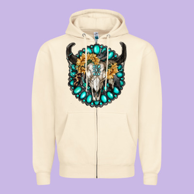 Gamestone With Bull Skull Zipper Hoodie Designed By Ranaportraitstore