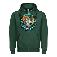 Sports Green gamestone with bull skull Zipper Hoodie - RanaPortraitStore